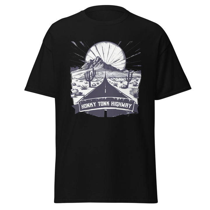 black-classic tee with-Honky Tonk Highway-design for unisex