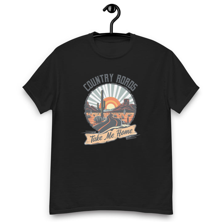 black-classic tee with-Country Roads Take Me Home-design for unisex