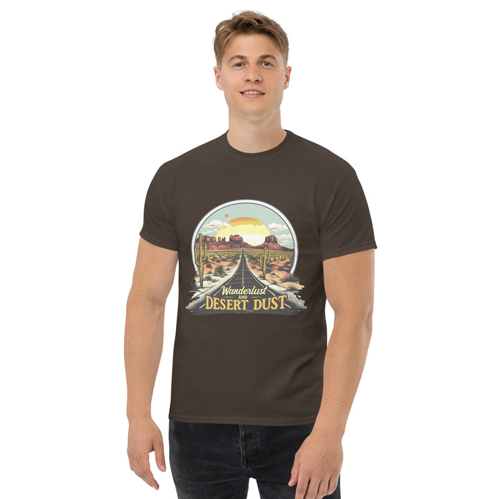 dark-chocolate-classic tee with- Wanderlust & desert dust Design-design for unisex