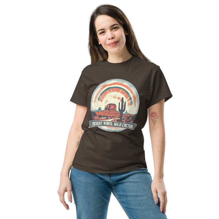 chocolate-classic tee with- Desert Vibes, Wild Cactus-design for unisex