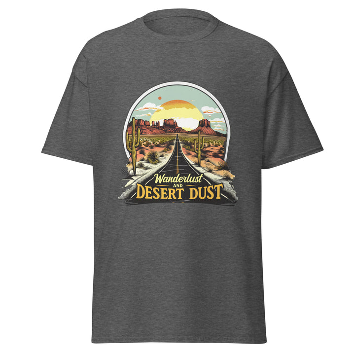 dark-heather-classic tee with- Wanderlust & desert dust Design-design for unisex