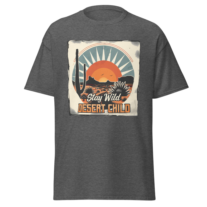 dark-heather-classic tee with- Stay Wild Desert Child-design for unisex