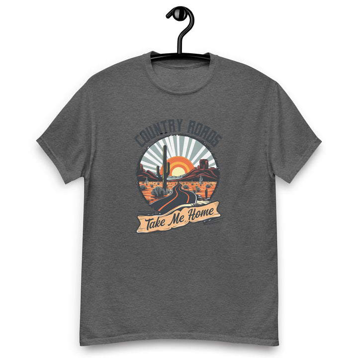 dark-heather-classic tee with-Country Roads Take Me Home-design for unisex