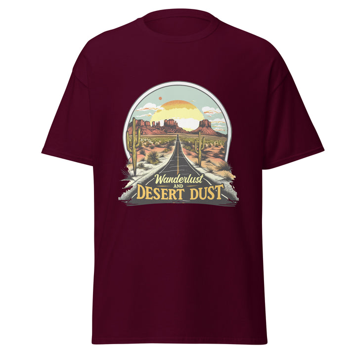 maroon-classic tee with- Wanderlust & desert dust Design-design for unisex