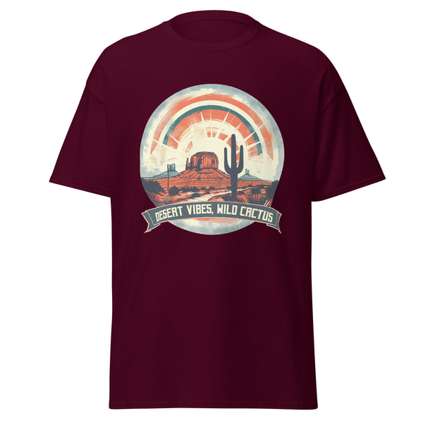 maroon-classic tee with- Desert Vibes, Wild Cactus-design for unisex