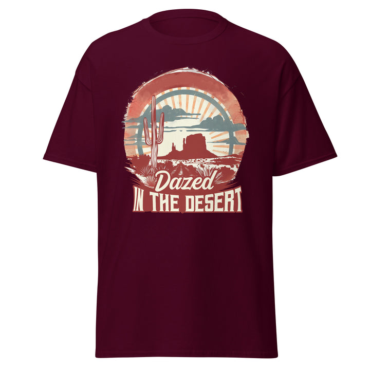 maroon-classic tee with-Dazed In The Desert-design for unisex