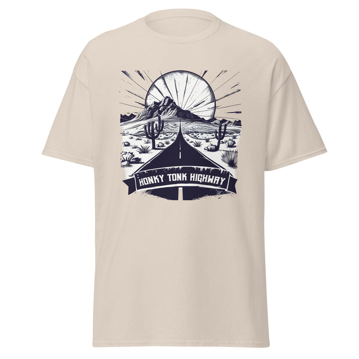 natural-classic tee with-Honky Tonk Highway-design for unisex