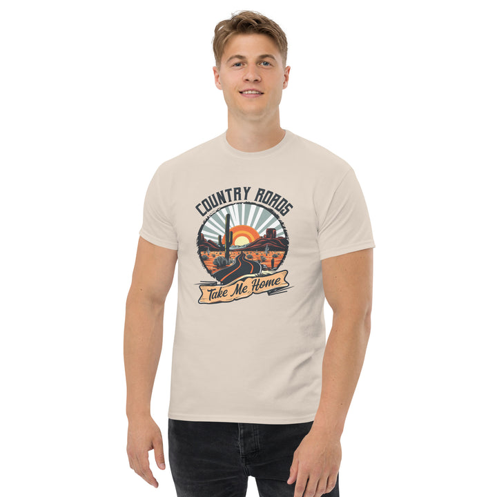 natural-classic tee with-Country Roads Take Me Home-design for unisex