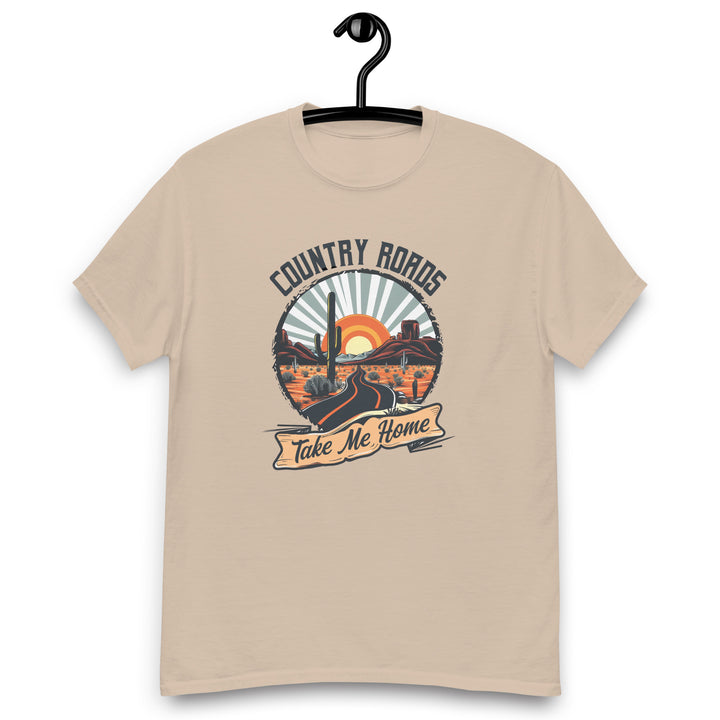 sand-classic tee with-Country Roads Take Me Home-design for unisex