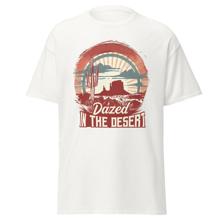 white-classic tee with-Dazed In The Desert-design for unisex