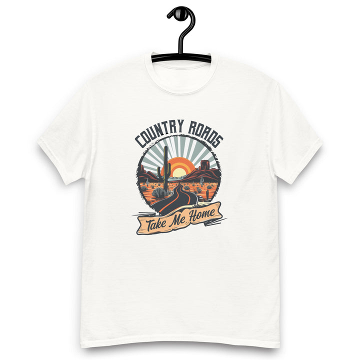 white-classic tee with-Country Roads Take Me Home-design for unisex