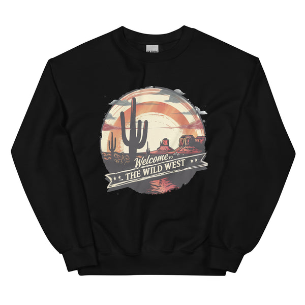 black-sweatshirt with-Welcome To The Wild West-design for unisex