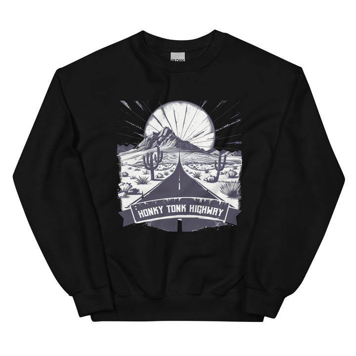 black-sweatshirt with-Honky Tonk Highway-design for unisex