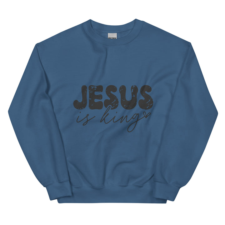 indigo-blue-sweatshirt with-Jesus is king-design for unisex