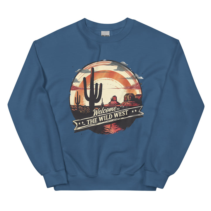 indigo-sweatshirt with-Welcome To The Wild West-design for unisex