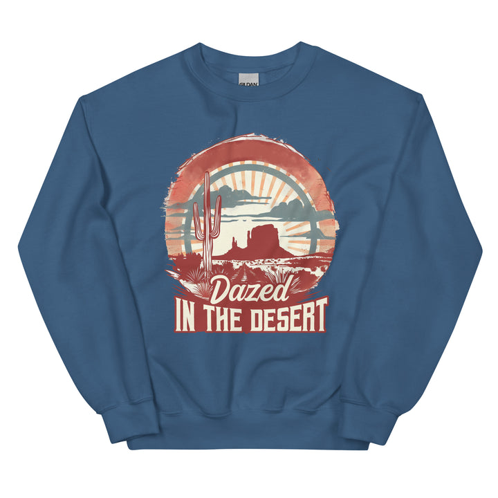 indigo-blue-sweatshirt with-Dazed In The Desert-design for unisex