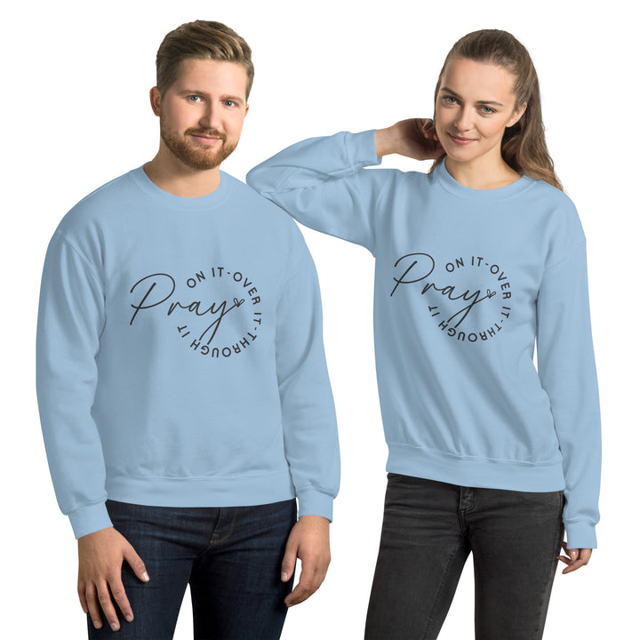 light-blue-sweatshirt with-Pray on it-design for unisex