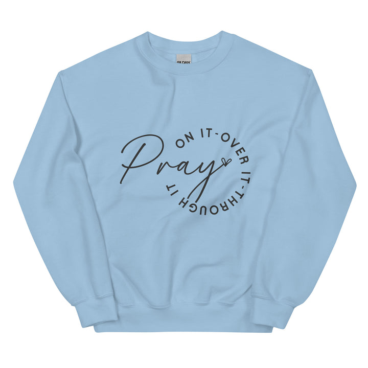 light-blue-sweatshirt with-Pray on it-design for unisex