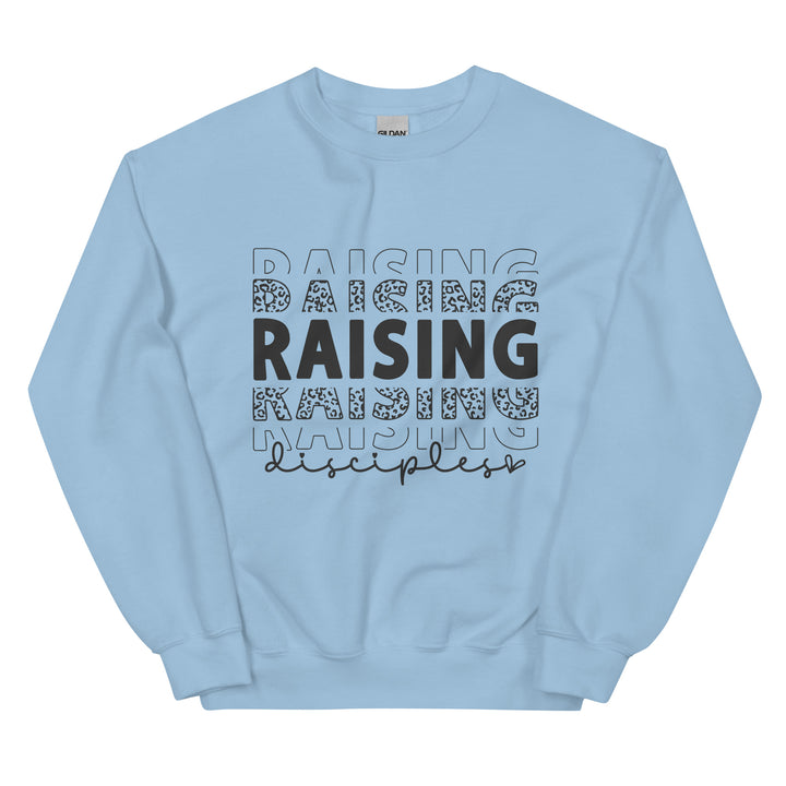 light-blue-sweatshirt with-Raising Disciples-design for unisex