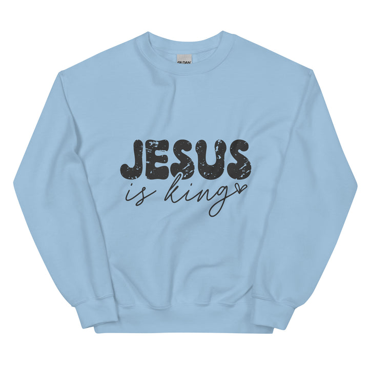 light-blue-sweatshirt with-Jesus is king-design for unisex