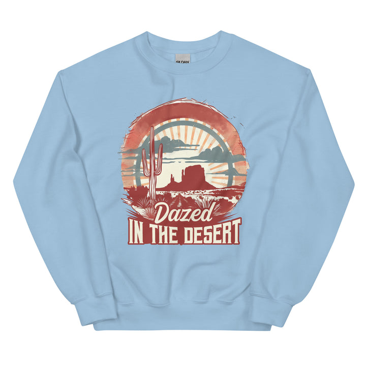 light-blue-sweatshirt with-Dazed In The Desert-design for unisex