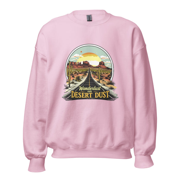 light-pink-sweatshirt with-Wanderlust-And-Desert-Dust-design for unisex