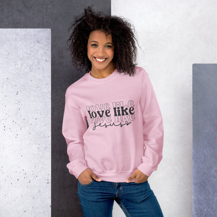 light-pink-sweatshirt with-Love Like Jesus-design for unisex