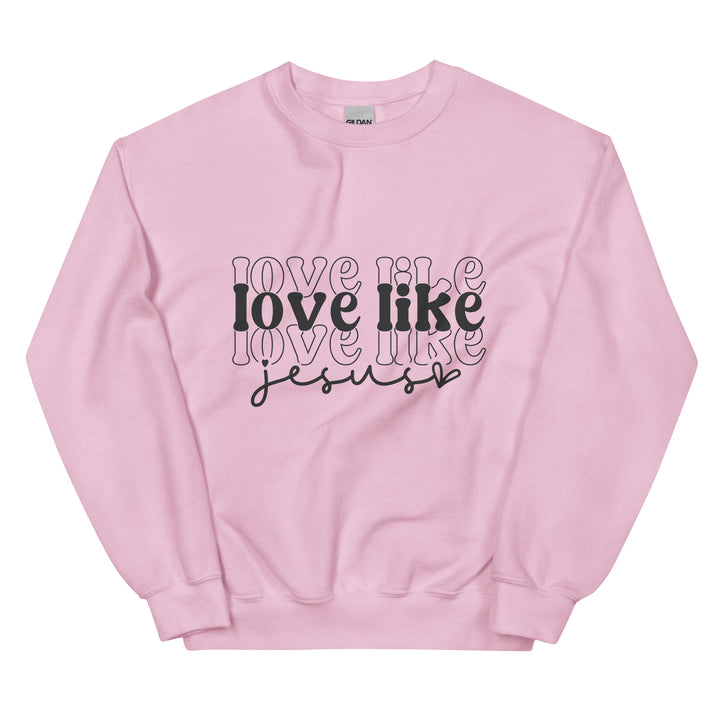 light-pink-sweatshirt with-Love Like Jesus-design for unisex