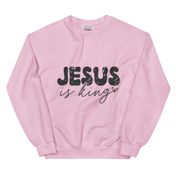 light-pink-sweatshirt with-Jesus is king-design for unisex