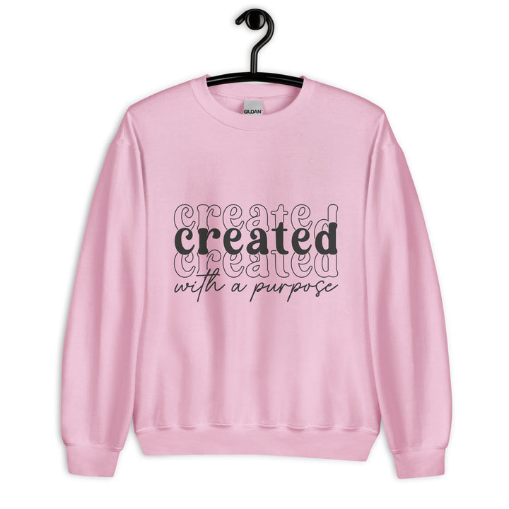 light-pink-sweatshirt with-Created with a purpose-design for unisex