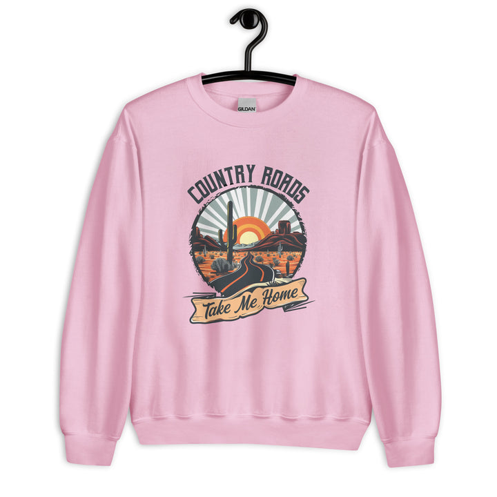 light-pink-sweatshirt with Country Roads Take Me-design for unisex