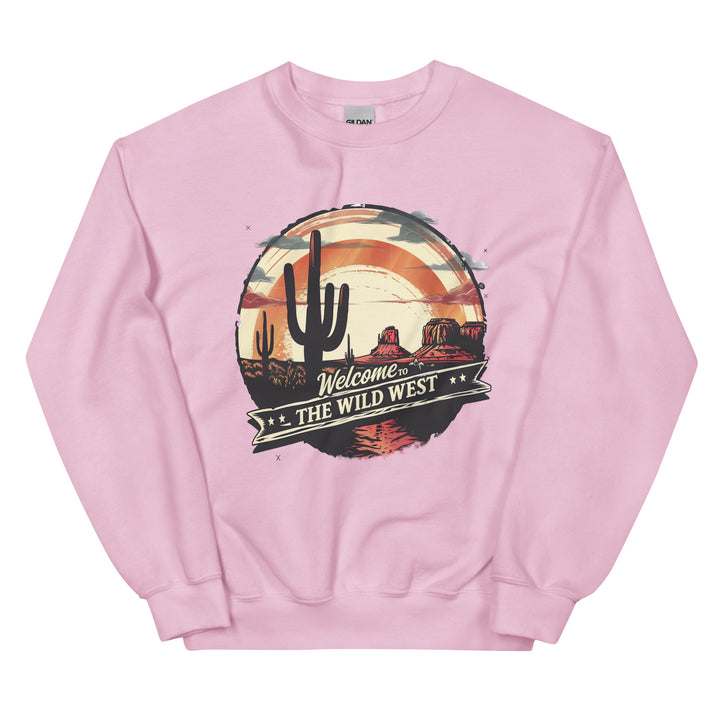 light-pink-sweatshirt with-Welcome To The Wild West-design for unisex