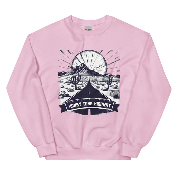 light-pink-sweatshirt with-Honky Tonk Highway-design for unisex