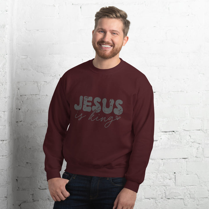 maroon-sweatshirt with-Jesus is king-design for unisex