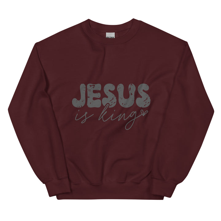 maroon-sweatshirt with-Jesus is king-design for unisex