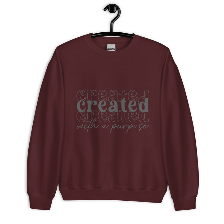 maroon-sweatshirt with-Created with a purpose-design for unisex