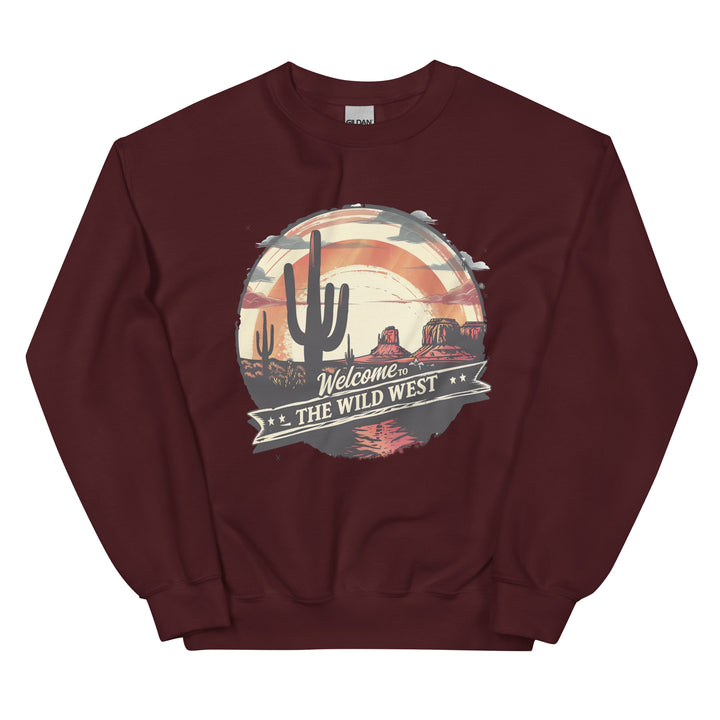 maroon-sweatshirt with-Welcome To The Wild West-design for unisex