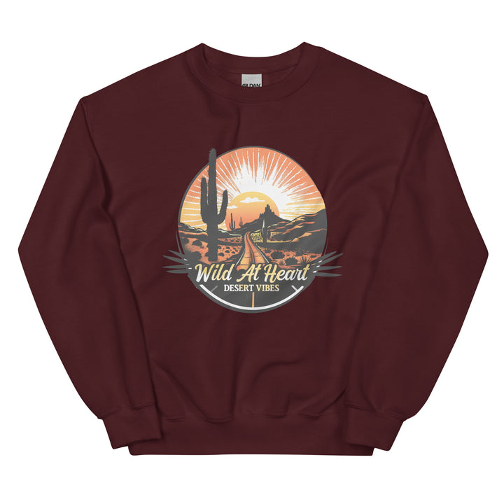 maroon-sweatshirt with-Wild At Heart-design for unisex