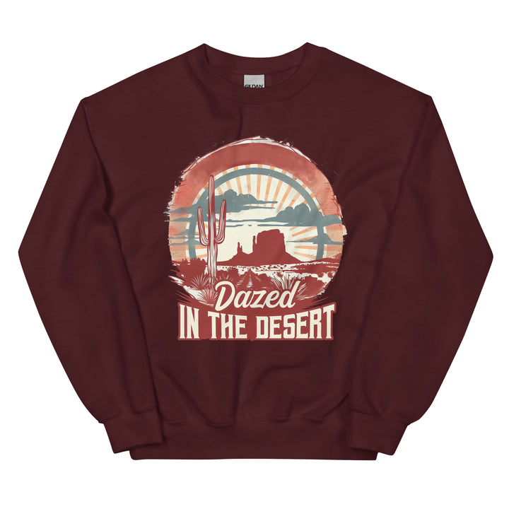 maroon-sweatshirt with-Dazed In The Desert-design for unisex