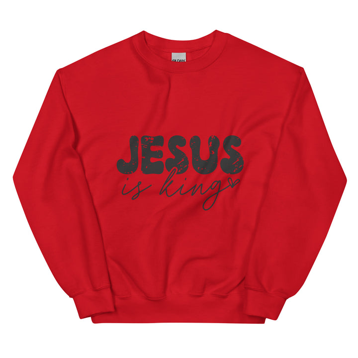 red-sweatshirt with-Jesus is king-design for unisex