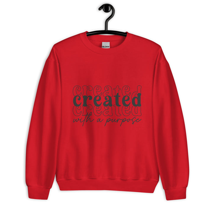 red-sweatshirt with-Created with a purpose-design for unisex