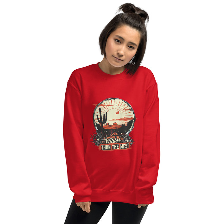 red-sweatshirt with-Western Desert-design for unisex