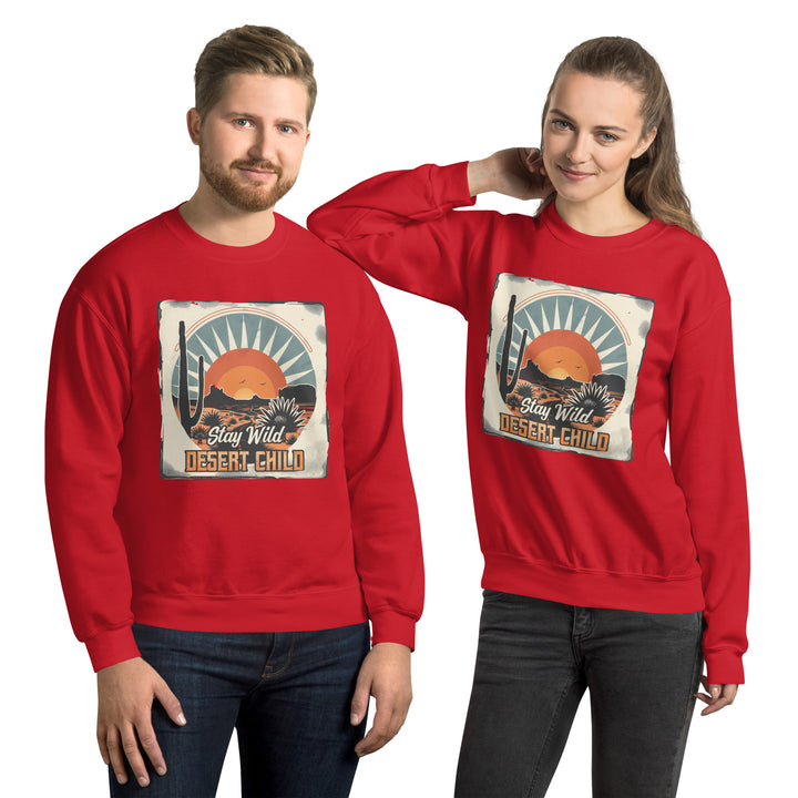 red-sweatshirt with-Stay Wild Desert-design for unisex