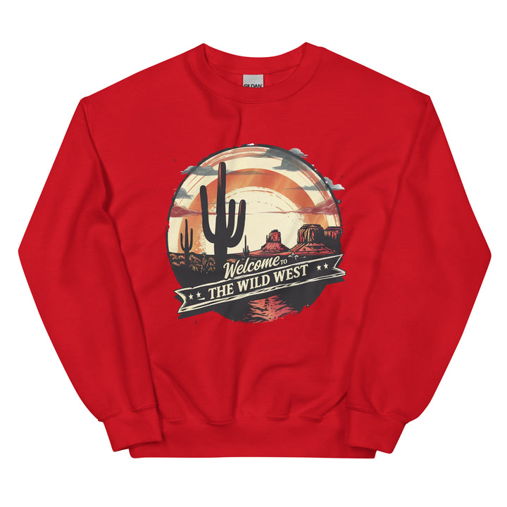 red-sweatshirt with-Welcome To The Wild West-design for unisex