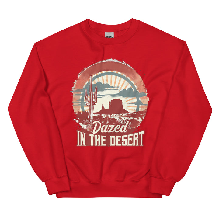 red-sweatshirt with-Dazed In The Desert-design for unisex