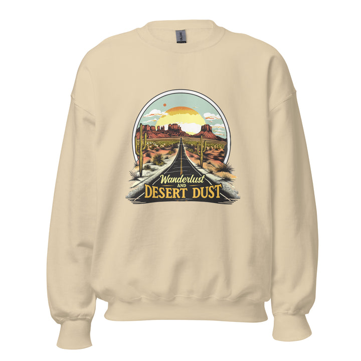 sand-sweatshirt with-Wanderlust-And-Desert-Dust-design for unisex