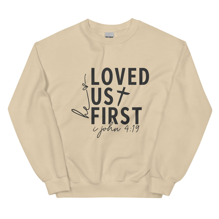 sand-sweatshirt with-Loved us First-design for unisex 