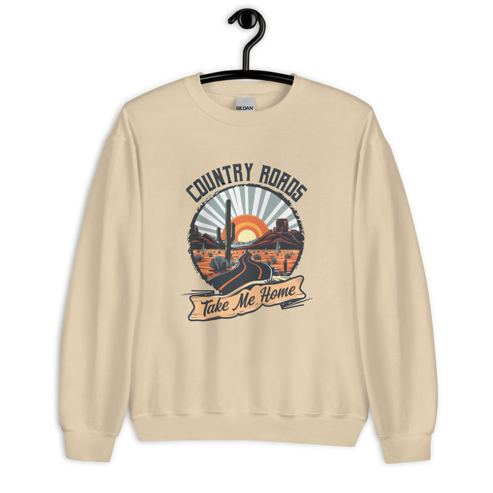 sand-sweatshirt with Country Roads Take Me-design for unisex