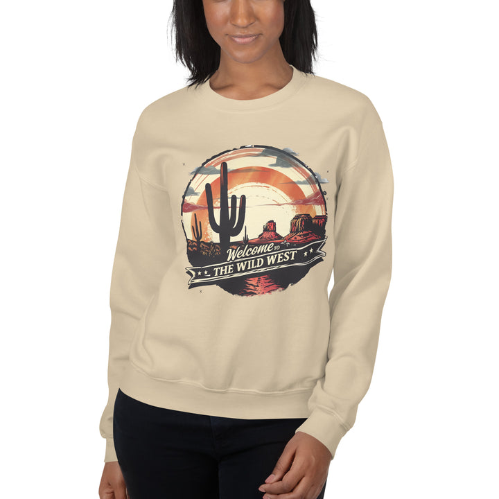 sand-sweatshirt with-Welcome To The Wild West-design for unisex