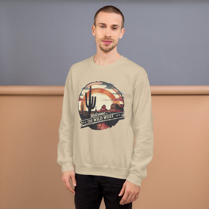 sand-sweatshirt with-Welcome To The Wild West-design for unisex